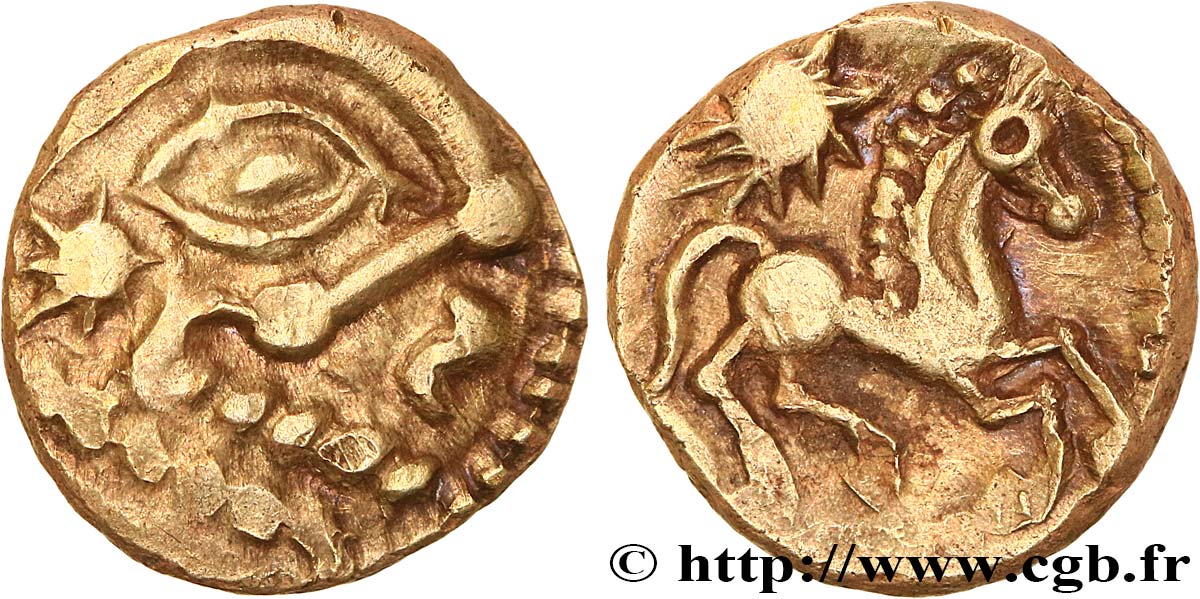 GALLIA BELGICA - BELLOVACI (Area of Beauvais) Quart de statère d or à l astre, cheval à droite MS/AU
