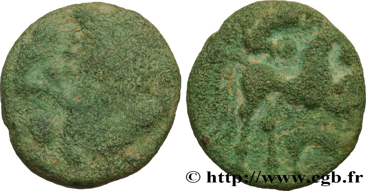GALLIA BELGICA - AMBIANI (Región de Amiens) Bronze au cheval et au sanglier BC/BC+