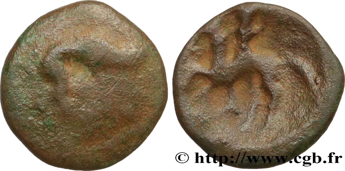 GALLIA BELGICA - AMBIANI (Región de Amiens) Bronze au sanglier et au cavalier BC+