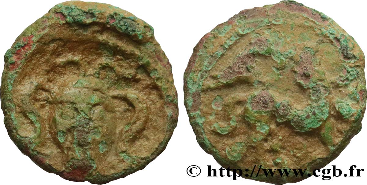 GALLIEN - BELGICA - AMBIANI (Region die Amiens) Bronze à la tête de face et au cheval retourné S