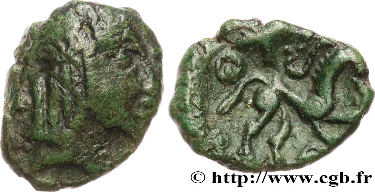 GALLIA BELGICA - AMBIANI (Regione di Amiens) Bronze au cheval et à la tête aux cheveux calamistrés BB/q.SPL