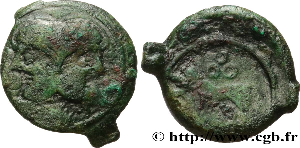 GALLIA BELGICA - SUESSIONES (Regione de Soissons) Bronze à la tête janiforme, classe II aux annelets  MB