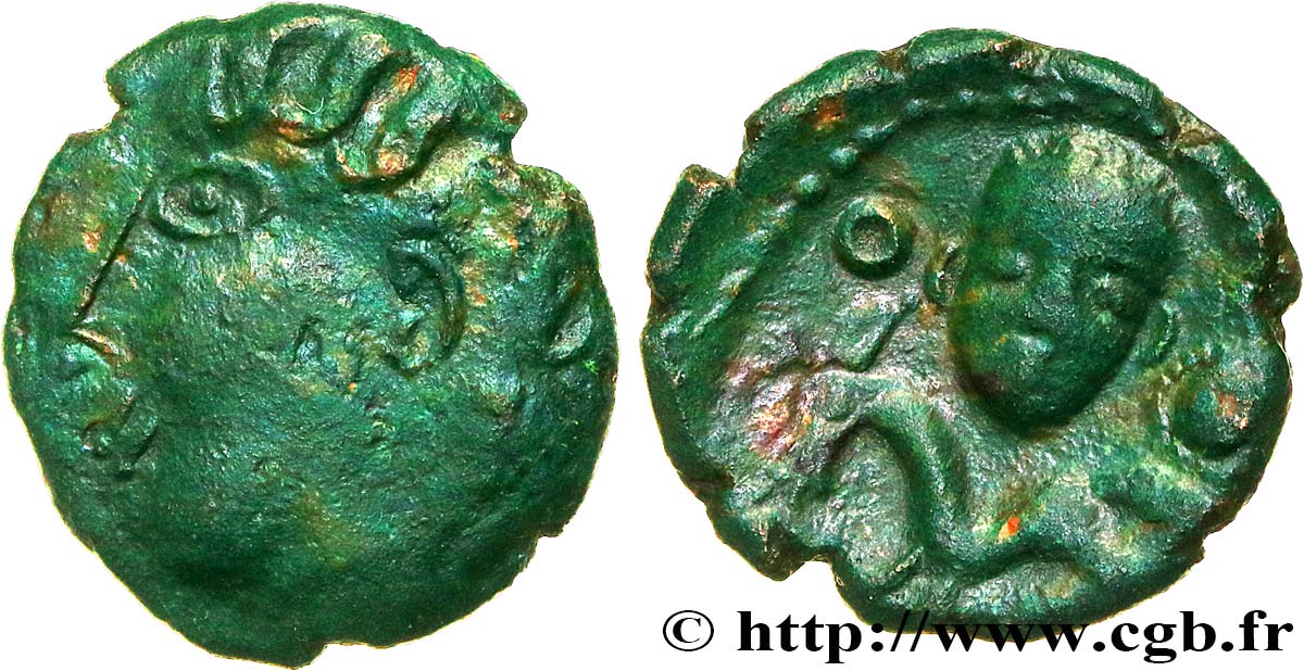 GALLIA BELGICA - AMBIANI (Región de Amiens) Bronze à la tête coupée de face EBC