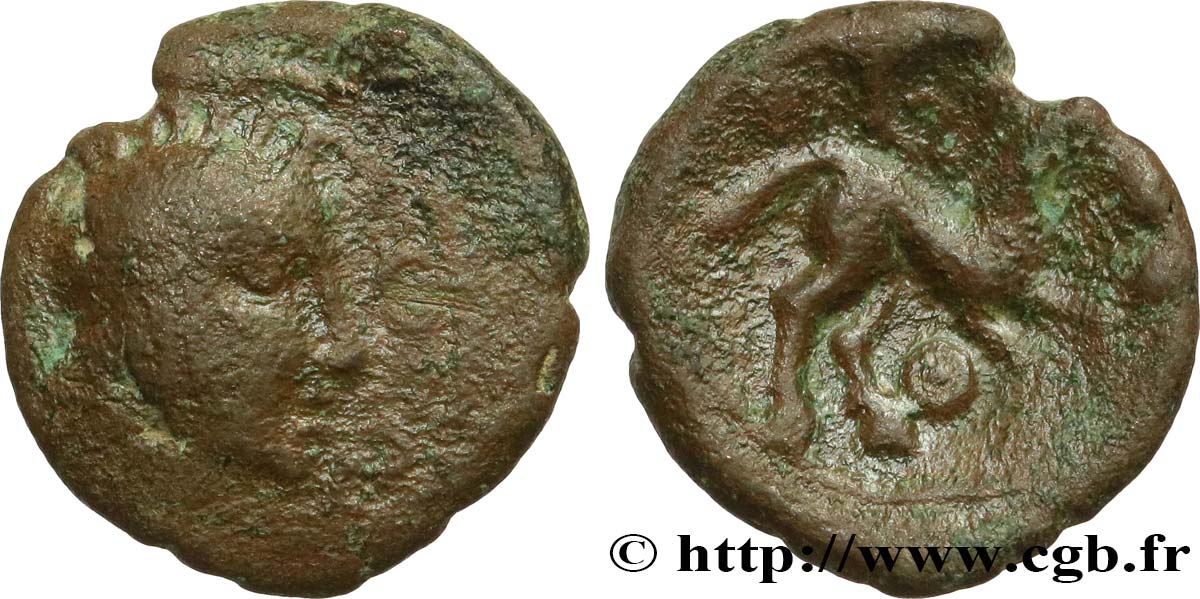 GALLIEN - BELGICA - AMBIANI (Region die Amiens) Bronze au cheval et à la tête aux cheveux calamistrés S