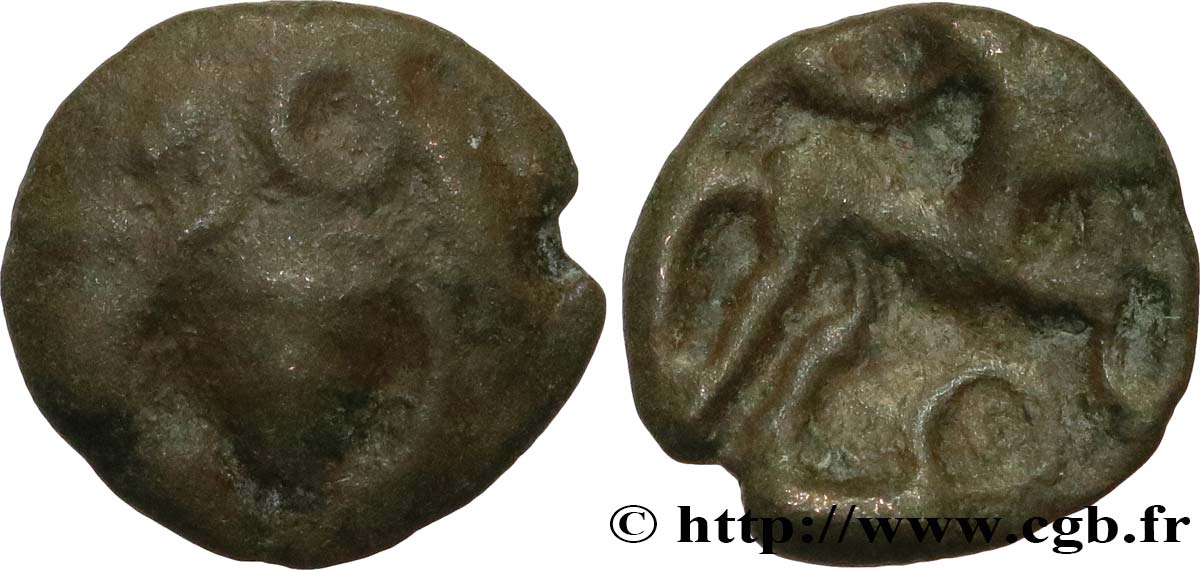 AMBIANI (Area of Amiens) Bronze à la tête de face et au cheval retourné VF