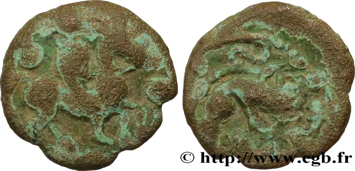 GALLIA BELGICA - AMBIANI (Area of Amiens) Bronze au cheval et au sanglier, “type des dépôts d’Amiens” VF