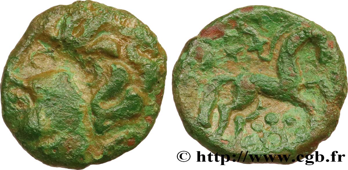 GALLIEN - BELGICA - AMBIANI (Region die Amiens) Bronze à la tête humaine et au cheval fSS