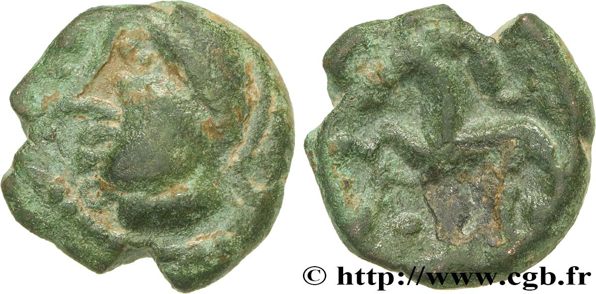 GALLIA BELGICA - AMBIANI (Región de Amiens) Bronze à la tête casquée et au cheval, DT. 382 MBC
