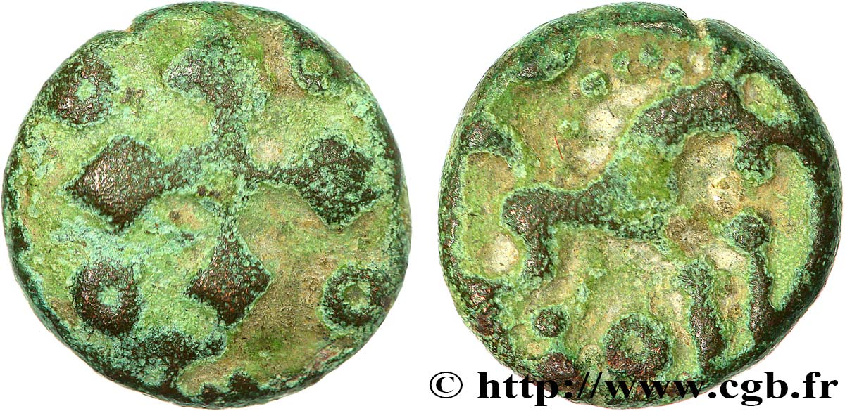 SUESSIONS (région de Soissons) Bronze au damier, “type de Villeneuve-Saint-Germain” TTB