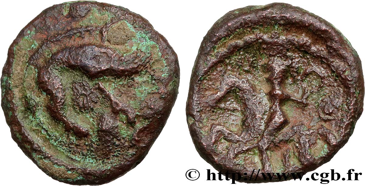 GALLIA BELGICA - AMBIANI (Area of Amiens) Bronze au sanglier et au cavalier VF