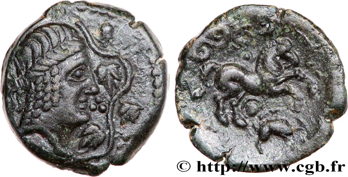 GALLIEN - AULERCI EBUROVICES (Region die Évreux) Bronze à la tête d’Apollon et à la treille de vigne VZ