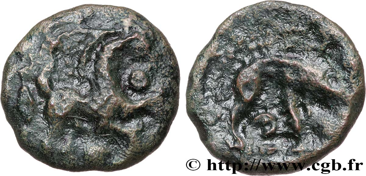 GALLIA BELGICA - AMBIANI (Regione di Amiens) Bronze au cheval et au sanglier, “type des dépôts d’Amiens” MB