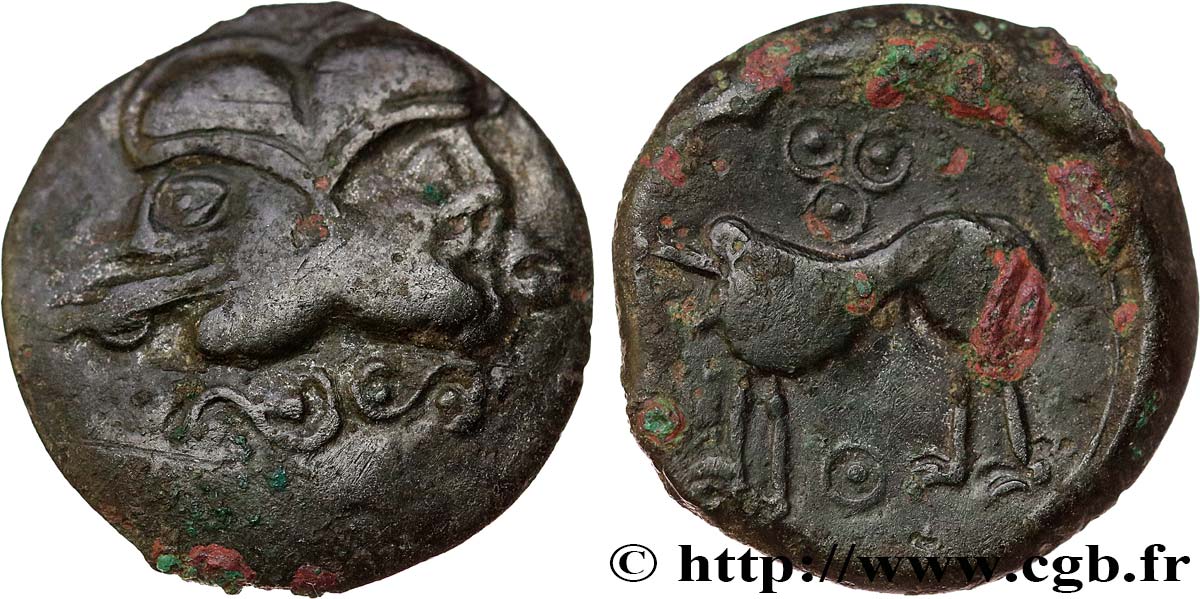 GALLIA BELGICA - SUESSIONES (Regione de Soissons) Bronze à la tête janiforme, classe II aux annelets pointés BB
