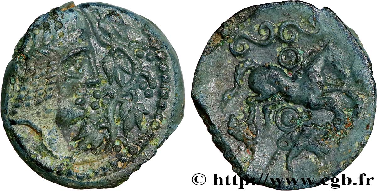 GALLIA - AULERCI EBUROVICES (Región d Evreux) Bronze à la tête d’Apollon et à la treille de vigne EBC/MBC+
