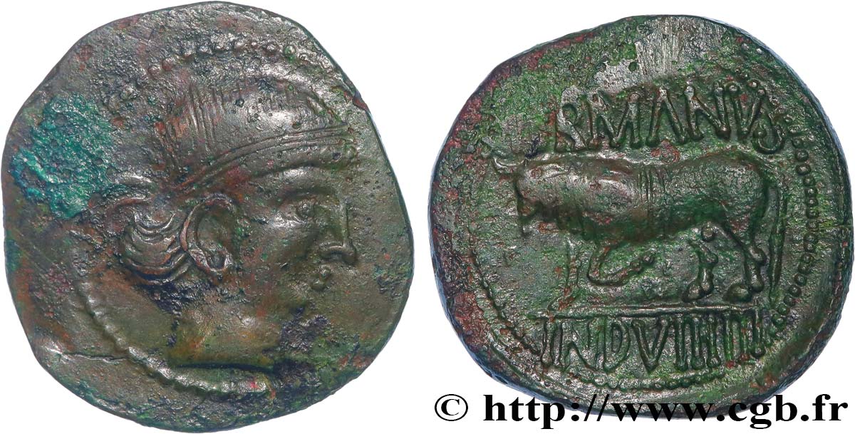 GALLIA BELGICA - REMI (Area of Reims) Bronze GERMANVS INDVTILLI au taureau (Quadrans) XF/AU