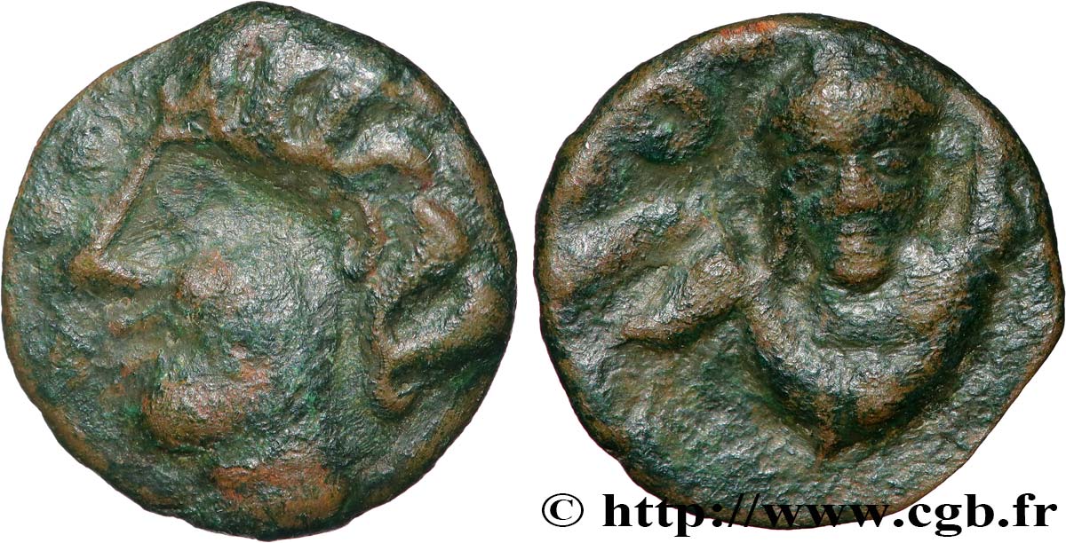 GALLIEN - BELGICA - AMBIANI (Region die Amiens) Bronze au cheval et à la tête de face SS