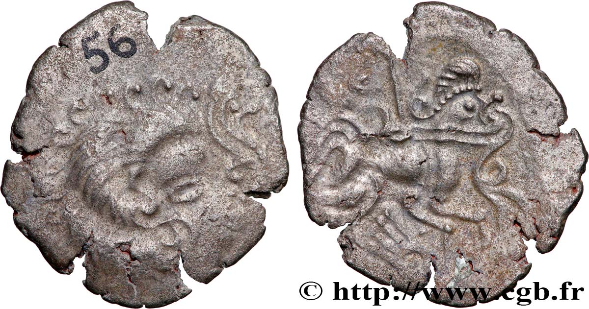 GALLIEN - ARMORICA - CORIOSOLITÆ (Region die Corseul, Cotes d Armor) Statère de billon, classe IVa au nez orné SS/fVZ