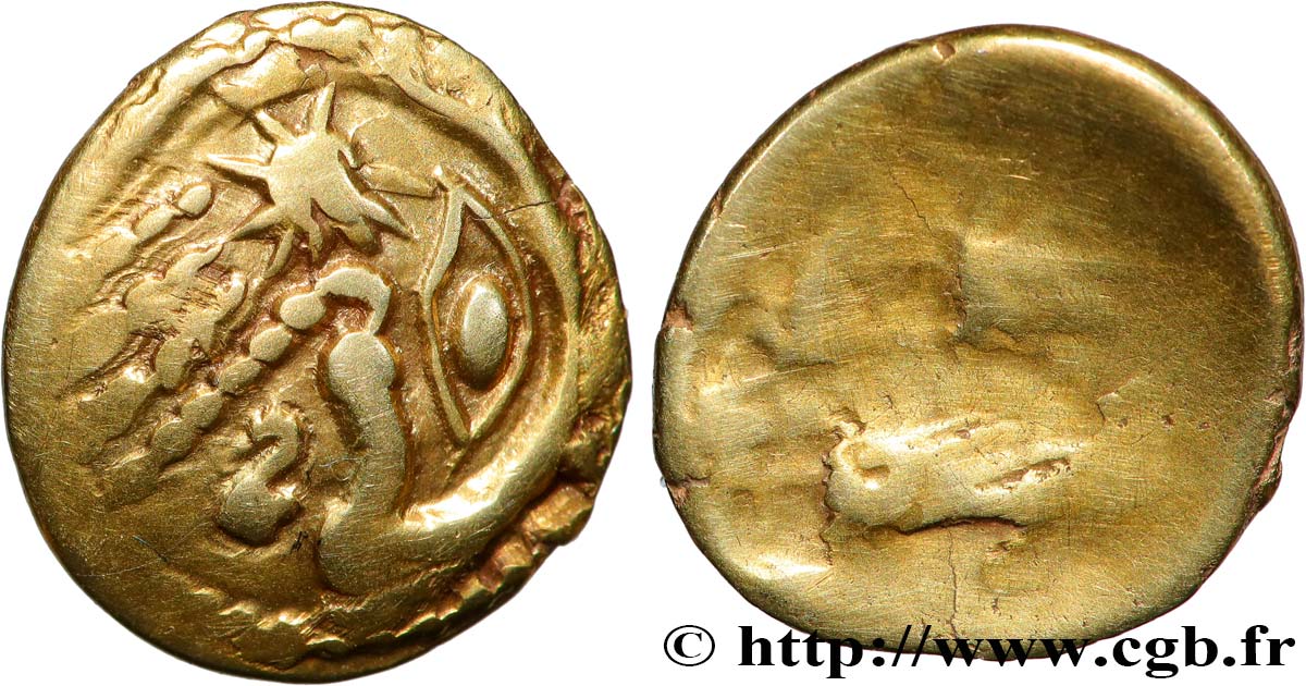 GALLIA - BELGICA - BELLOVACI (Región de Beauvais) Quart de statère d or à l astre, cheval à droite MBC+/BC