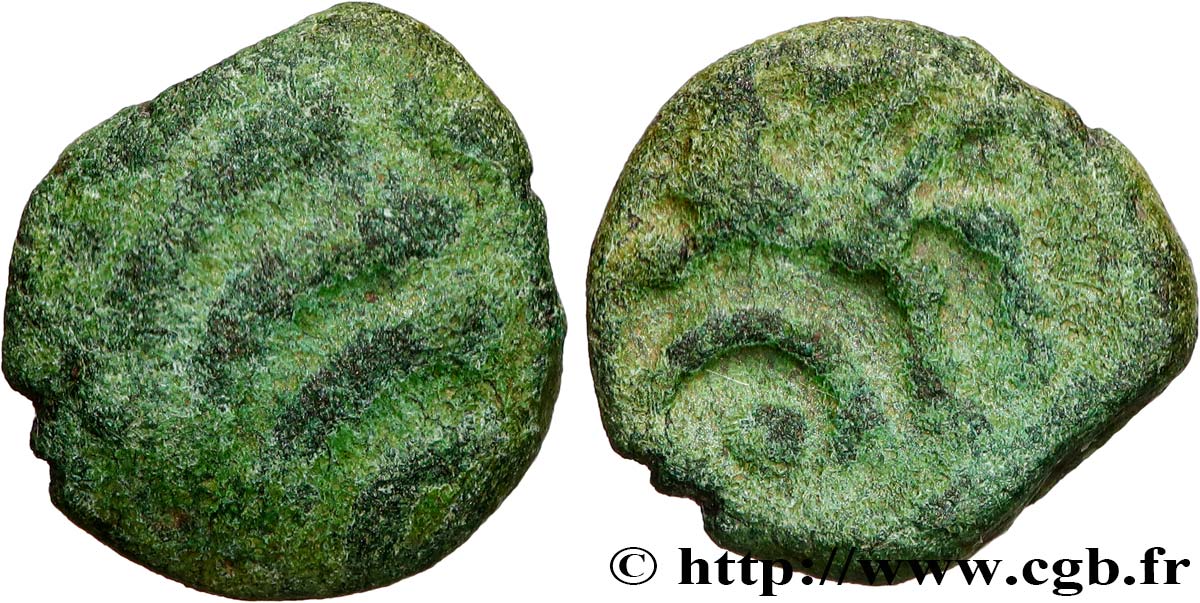 GALLIEN - BELGICA - REMI (Region die Reims) Quart de statère “aux segments de cercles”, cheval à gauche, en bronze SS