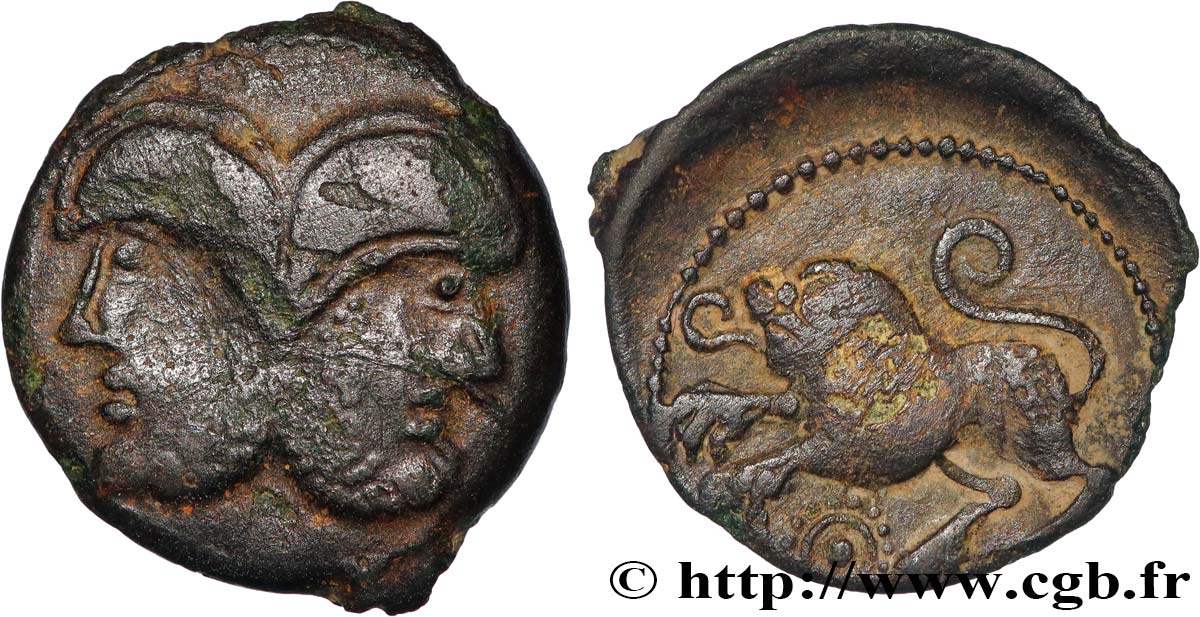 GALLIA BELGICA - SUESSIONES (Regione de Soissons) Bronze à la tête janiforme barbue, classe I BB