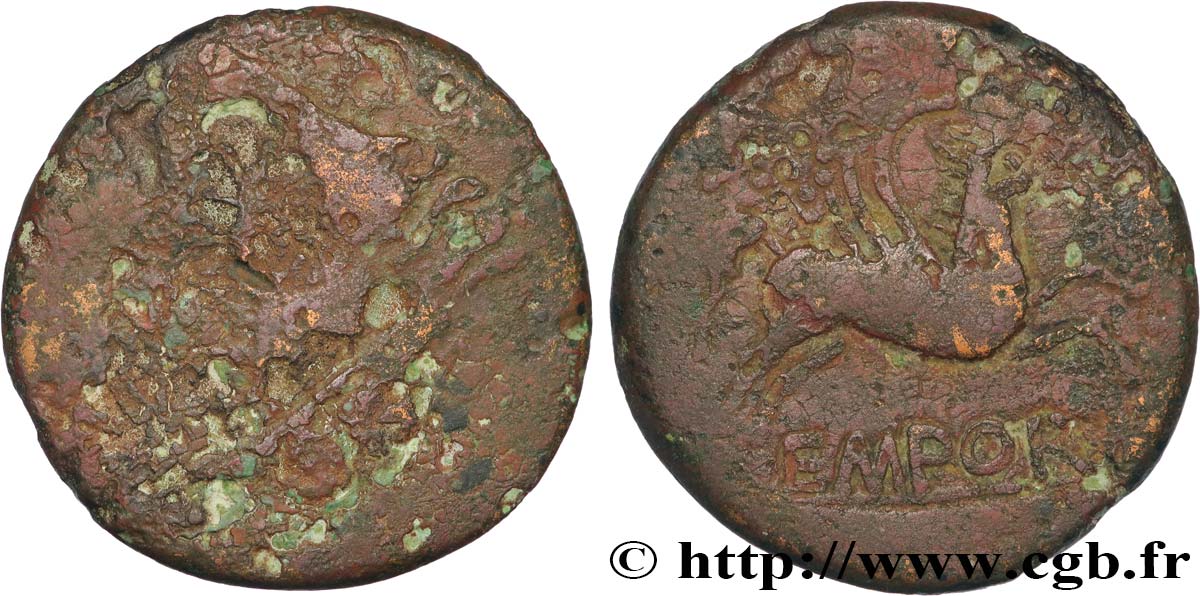 HISPANIA -INDIGETES - EMPORIA / UNTIKESKEN (Provincia de Gerona - Ampurias) Unité de bronze ou as RC+/BC