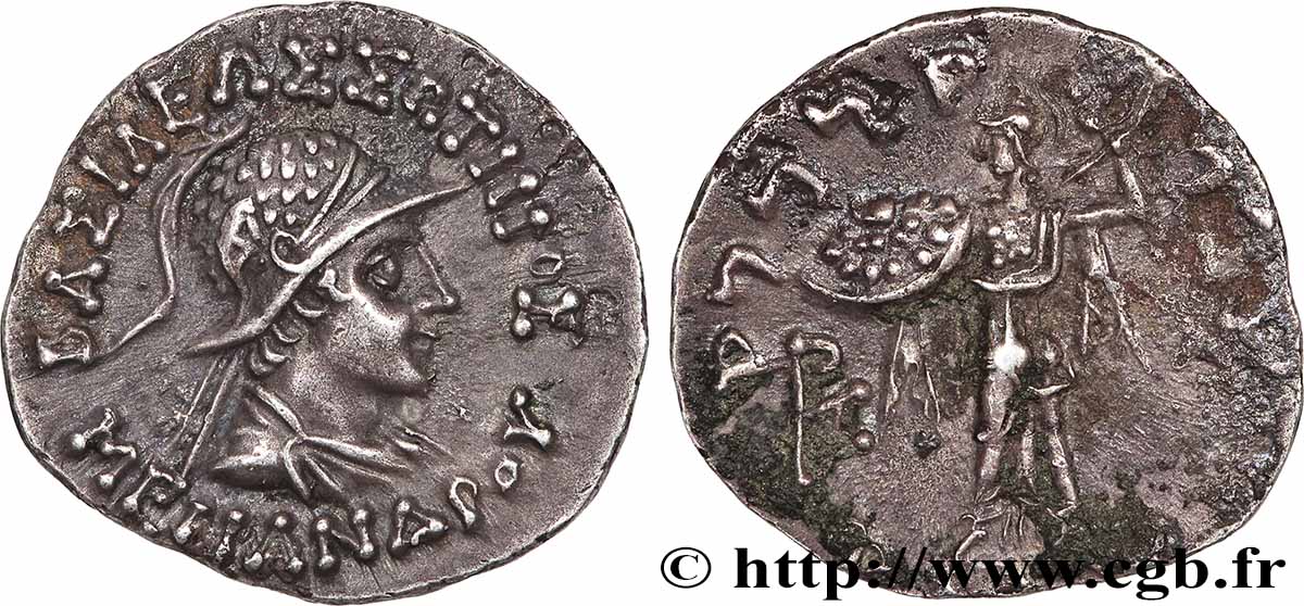 BACTRIA - BACTRIAN KINGDOM - MENANDER I SOTER Drachme bilingue AU