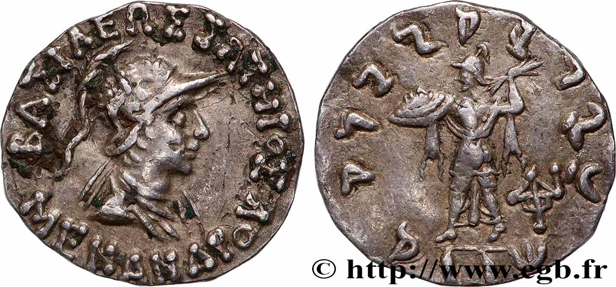 BACTRIA - BACTRIAN KINGDOM - MENANDER I SOTER Drachme bilingue AU