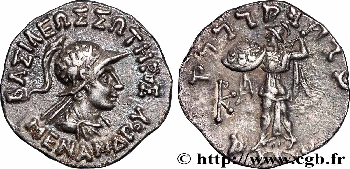 BACTRIA - BACTRIAN KINGDOM - MENANDER I SOTER Drachme bilingue AU