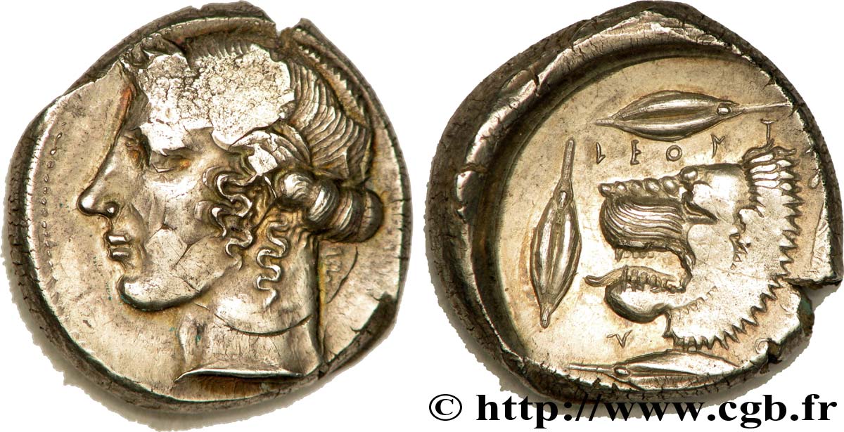 SICILY - LEONTINOI Tétradrachme du Maître à la feuille AU/AU