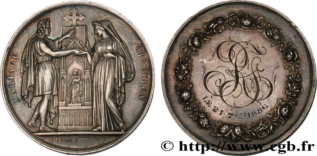 AMOUR ET MARIAGE Médaille de mariage AR 41 poinçon corne SUP