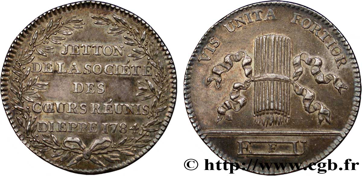 NORMANDIE (NOBLESSE ET VILLES DE...) Jeton Ar 30, Société des cœurs réunis de Dieppe (franc-maçonnerie) TTB+
