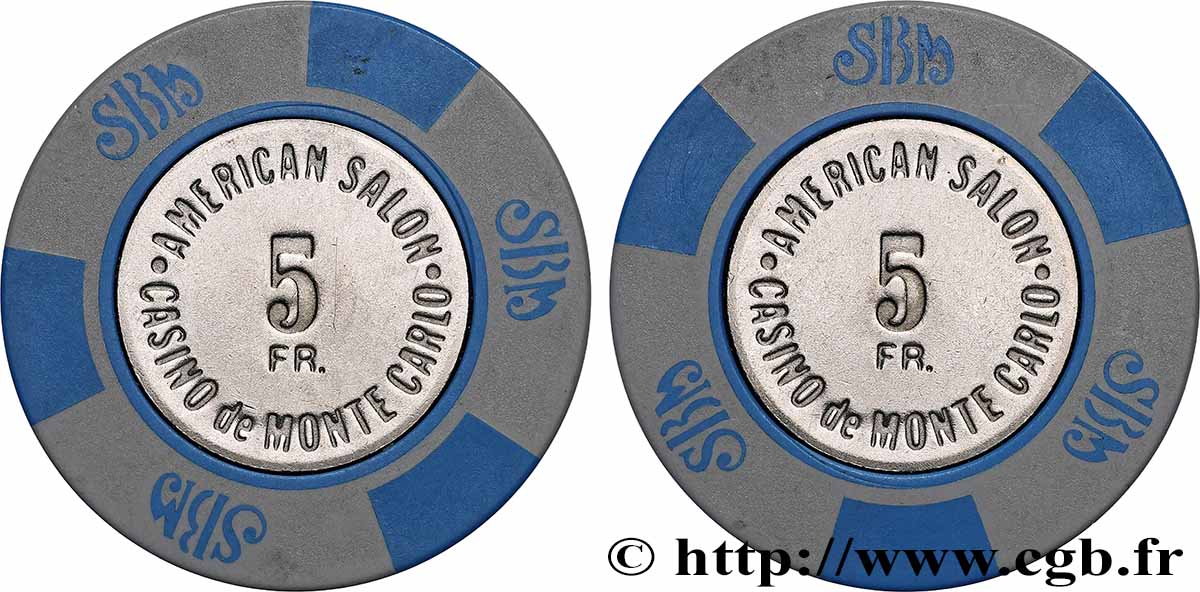 CASINOS ET JEUX Casino de Monte-Carlo, American Salon, 5Fr VZ