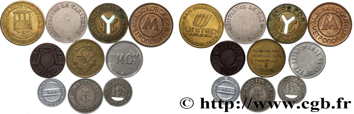 TRANSPORTATION (TRAINS, BUSES, TRAMS, BOATS, ETC.) Lot de 10 jetons XF