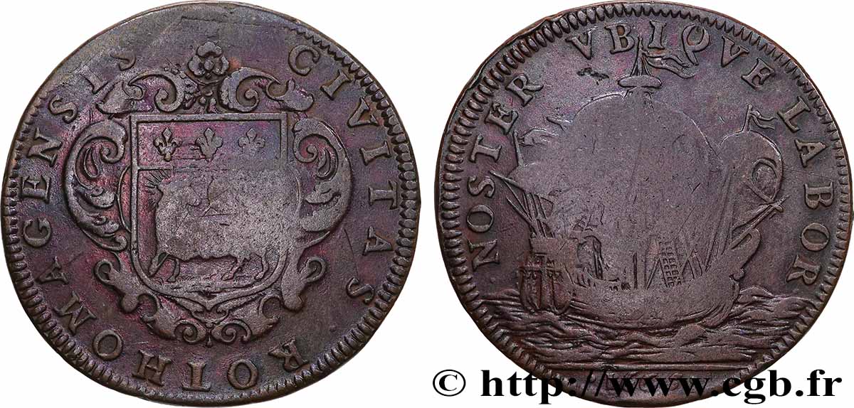 ROUEN (VILLE DE...) Jeton Cu 29, Louis XIV TB