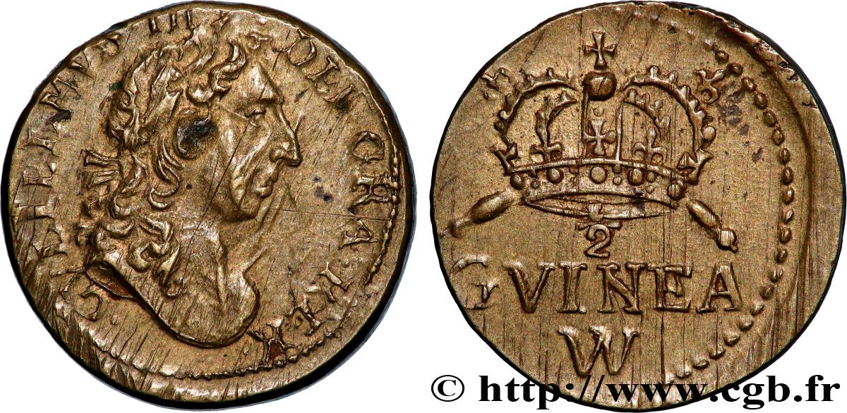 ANGLETERRE - POIDS MONÉTAIRE Poids monétaire pour la demi-guinée, Guillaume III TTB/TTB+