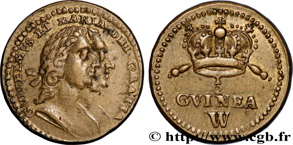 ANGLETERRE - POIDS MONÉTAIRE Poids monétaire pour la demi-guinée, Guillaume et Marie TTB