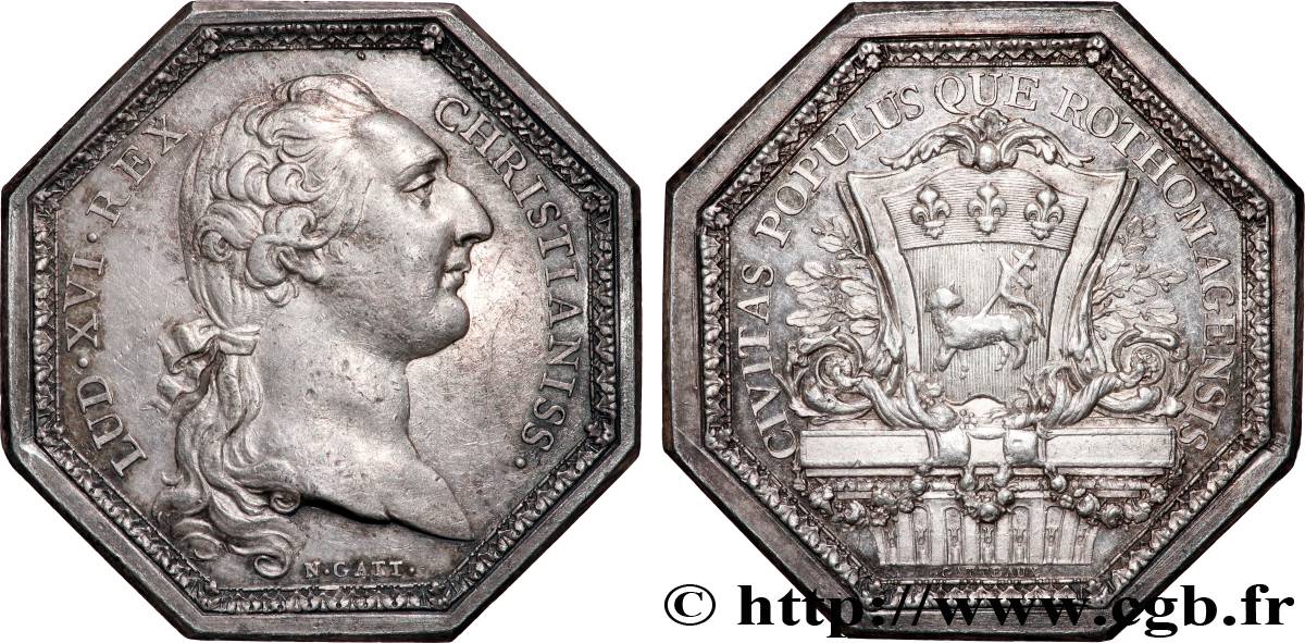 ROUEN (VILLE DE...) Jeton octogonal Ar 34, Louis XVI fVZ/VZ