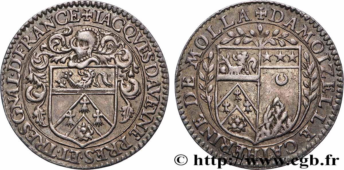 LYON ET DU LYONNAIS (OFFICIERS ET NOBLESSE DE...) Jeton Ar 27, Jacques Daveyne et Catherine de Molla, trésorier général SUP