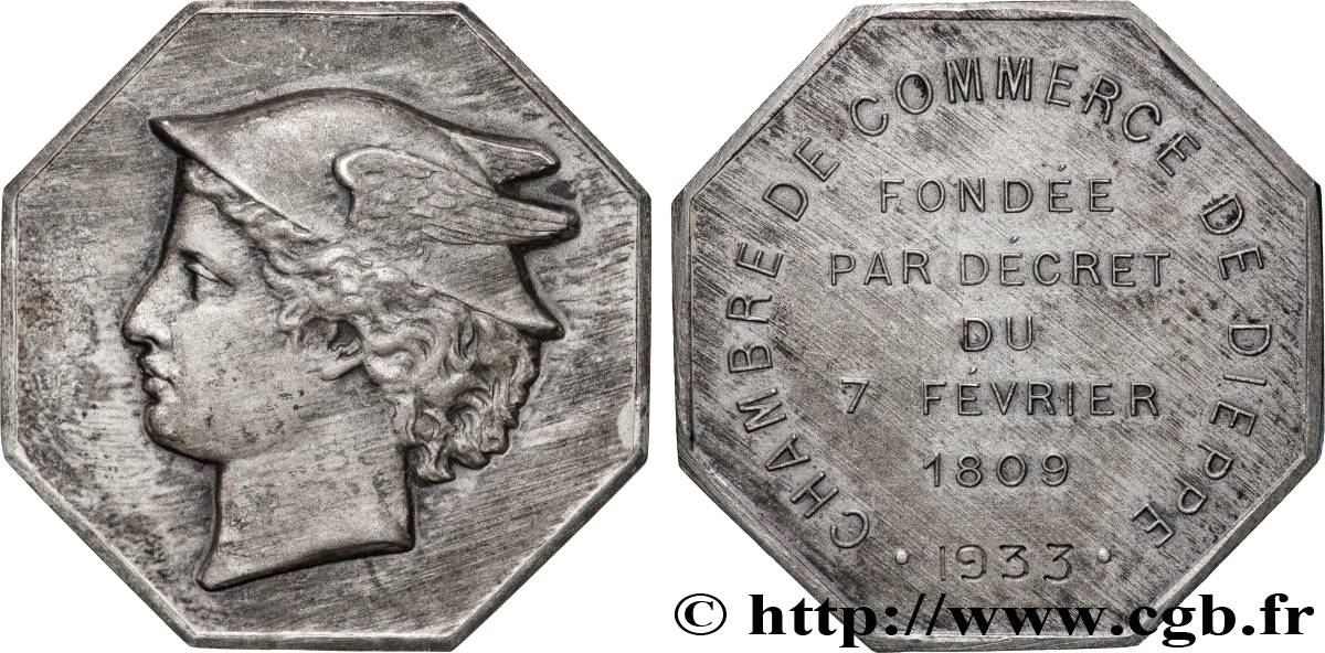 NORMANDIE - JETONS DU XIXe SIÈCLE Chambre de commerce de Dieppe AU