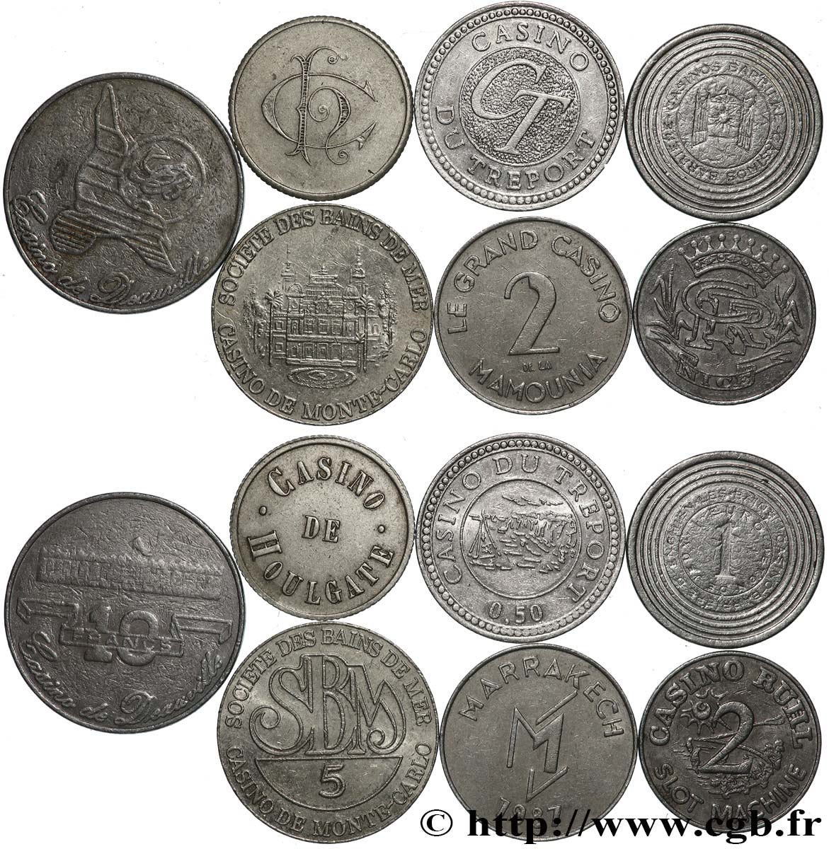 CASINOS ET JEUX Lot de 6 jetons de casino TTB