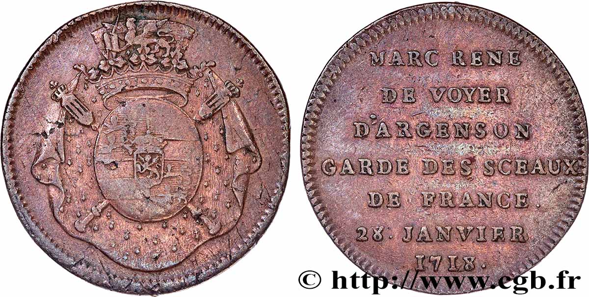 TOURAINE - NOBLESSE ET VILLES Jeton, Marc-René de Voyer d’Argenson TB+/TTB