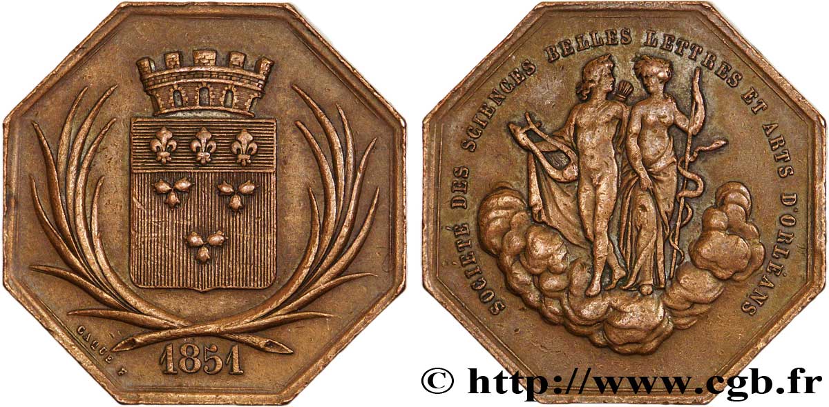 ORLÉANAIS - Noblesse et villes Jeton octogonal Cu 30, société des sciences, belles-lettres et arts d’Orléans SS