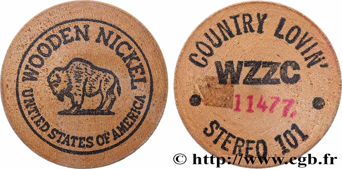 PUBLICITÉ ET JETONS PUBLICITAIRES Wooden nickel, Country lovin stereo 101 TTB+