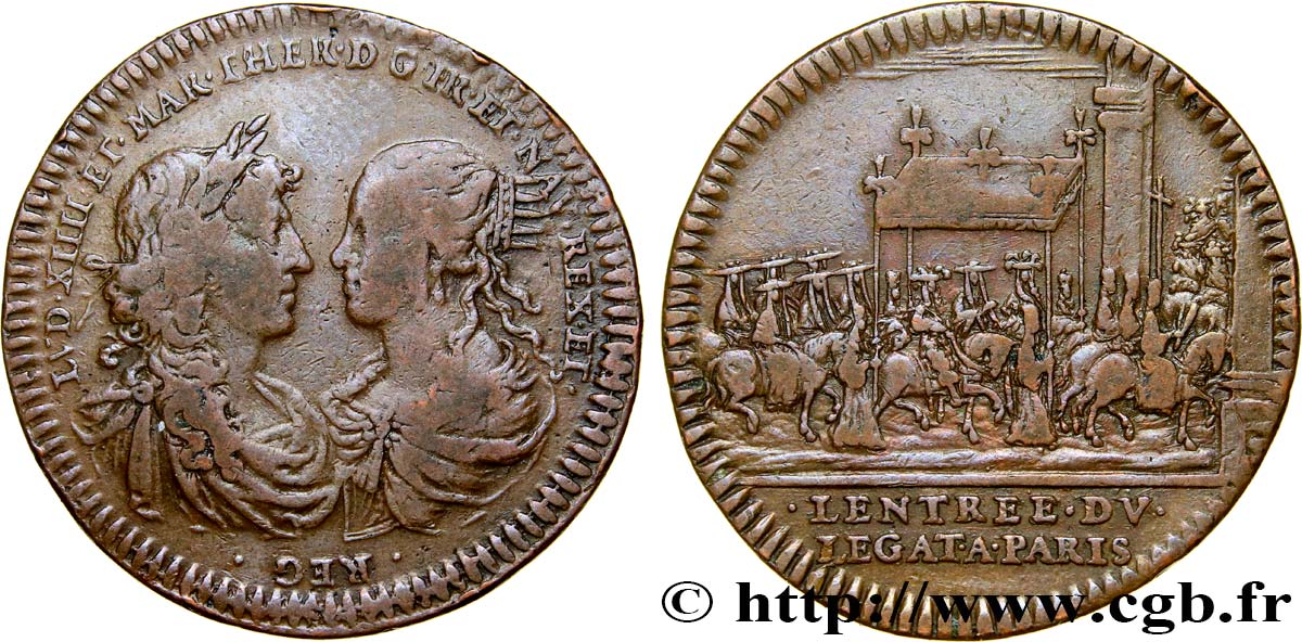 MARIE - THÉRÈSE D AUTRICHE Jeton Cu 25, entrée du Légat à Paris TTB