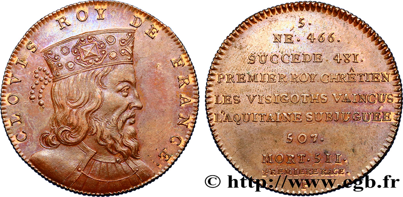 METALLIC SERIES OF THE KINGS OF FRANCE  Règne de CLOVIS - 5 - frappe Louis XVIII, lourde MS