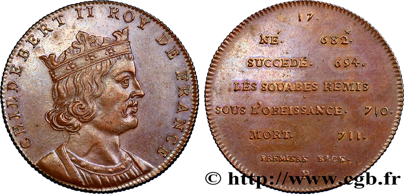 SÉRIE MÉTALLIQUE DES ROIS DE FRANCE Règne de CHILDEBERT IV - 17 - frappe de Louis XVIII, lourde SUP
