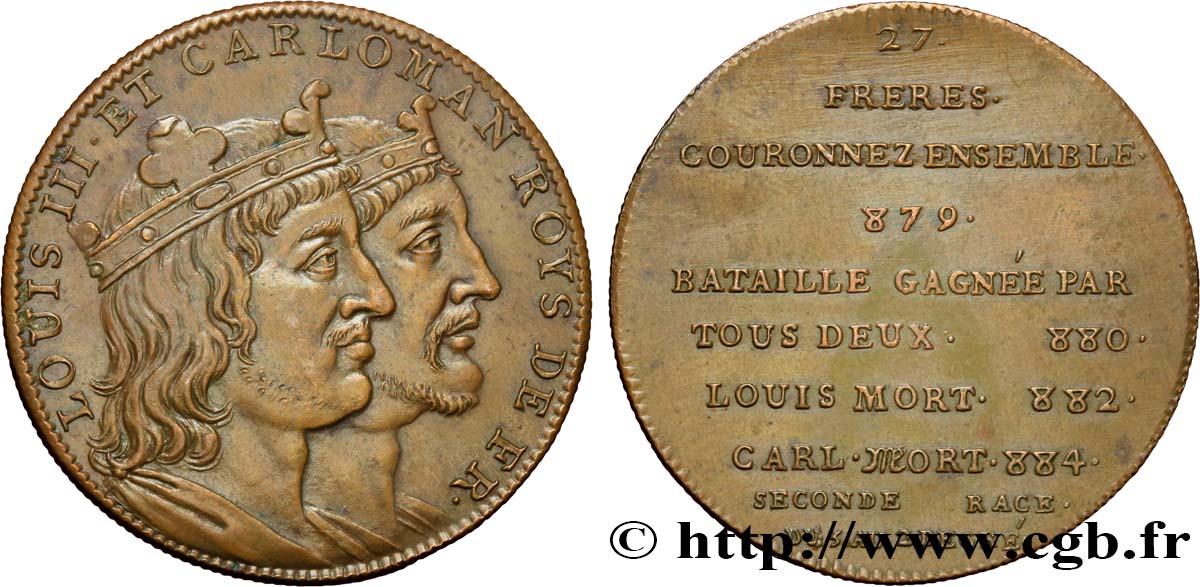 SÉRIE MÉTALLIQUE DES ROIS DE FRANCE Règnes de LOUIS III et CARLOMAN - 27 - frappe d’origine légère EBC