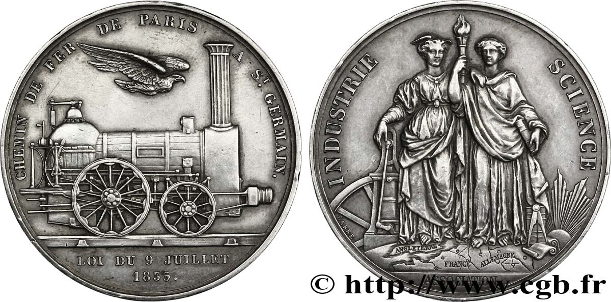 TRANSPORTS (TRAINS, BUS, TRAMWAYS, BATEAUX...) Médaille des Chemins de Fer de l’Ouest originale en argent SUP