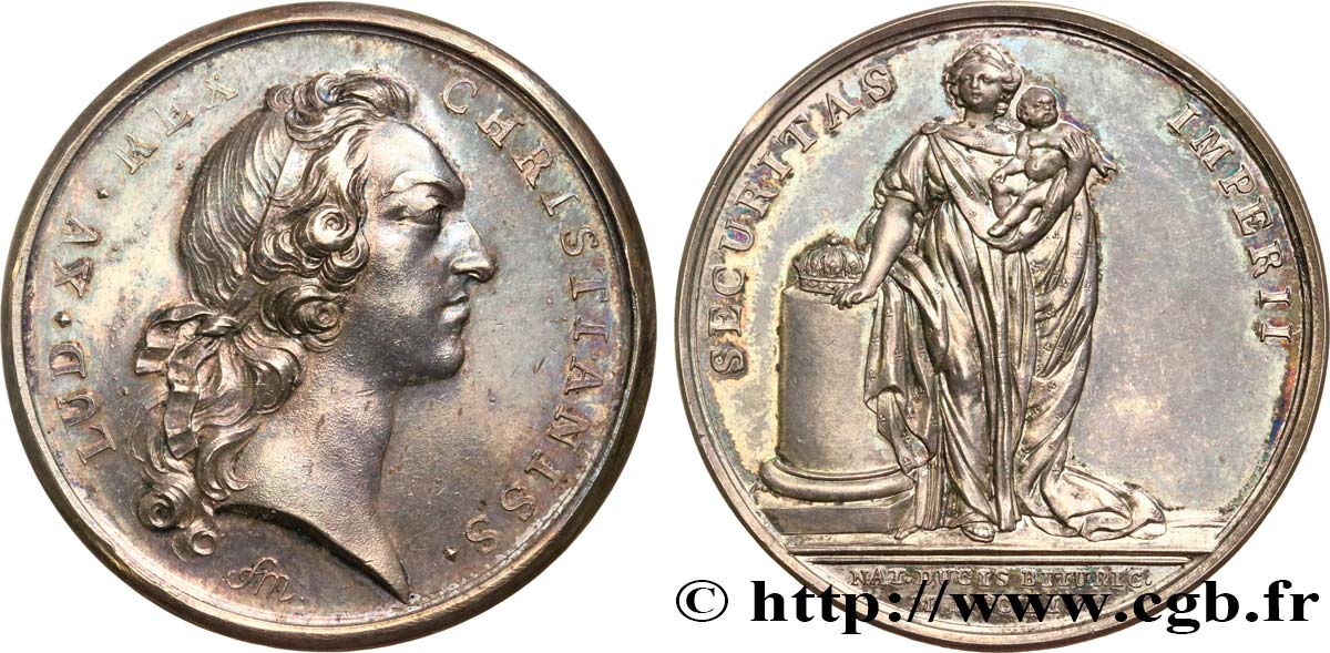 LOUIS XV  THE WELL-BELOVED  Médaille argent pour la naissance du Duc de Berry (futur Louis XVI) VZ