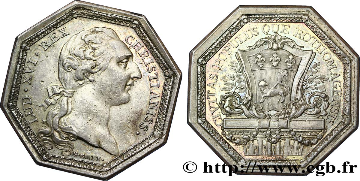 ROUEN (VILLE DE...) Jeton octogonal Ar 34, Louis XVI AU
